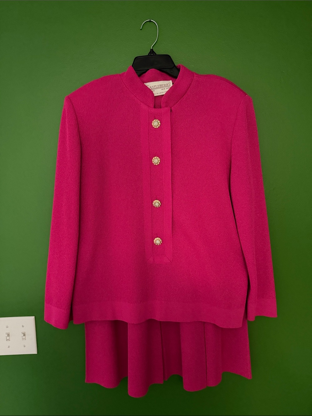 Vintage Pink Button-Front Women's Skirt Suit by Castleberry